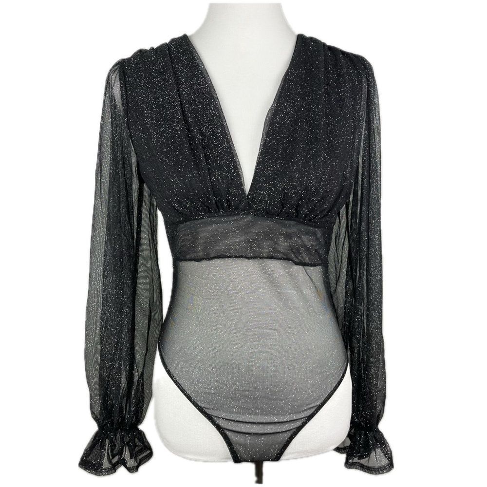 A3 Design Whimsigoth Fairy Glitter Sheer Mesh Bodysuit L Y2K 90’s Dark Feminine